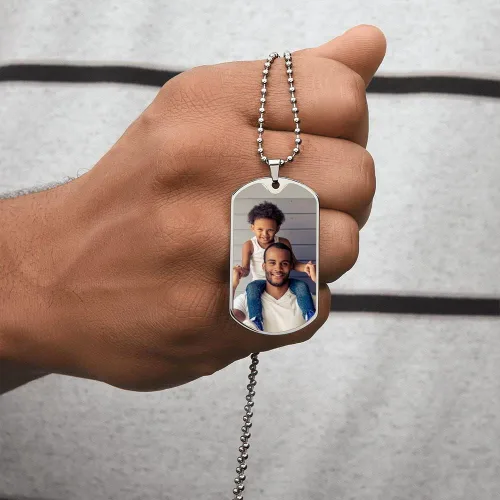 Vista 6 de Hilis Jewelry Collar personalizado con etiqueta de perro para papá, collar con foto personalizada con texto grabado, regalos personalizados