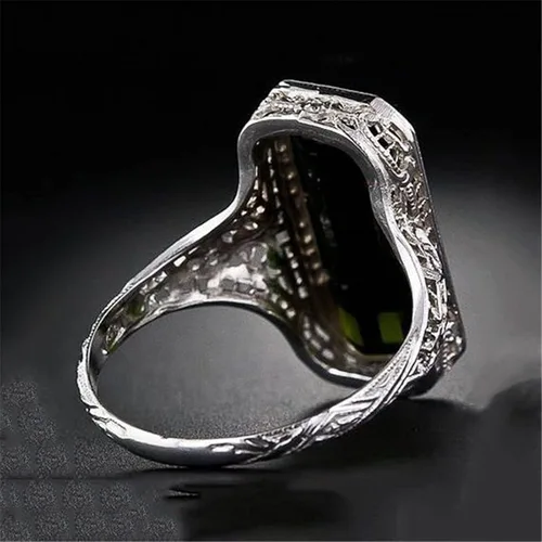 Vista 10 de ChenFeng Anillo de plata 925 hecho a mano con corte baguette con piedra esmeralda verde simulada para hombre y mujer (9)