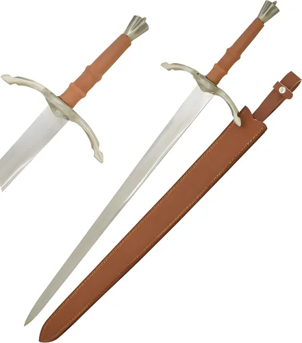 Vista 8 de Medieval Warrior Fantasy Claymore - Espada real con funda de cuero negro