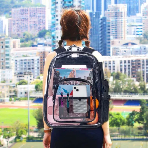 Vista 7 de Mochila escolar transparente y resistente de cloruro de polivinilo, para mujeres y hombres, talla única