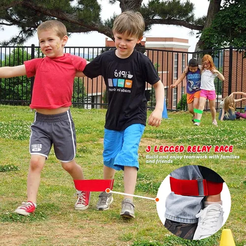 Vista 3 de 28 bolsas de carreras de sacos de papas, carreras de huevos y cucharas, juegos de carnaval, bandas de carreras de relevo de 3 patas, juegos al aire
