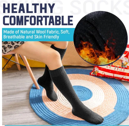 Vista 4 de DoSmart Calcetines altos de invierno para mujer, cálidos, de lana, acogedores, gruesos, para senderismo, esquí, cómodos, térmicos, 2 pares