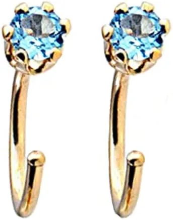 Vista 5 de Aretes de aro de oro con piedra natal para mujer, aretes pequeños para cartílago, hipoalergénicos, con cierre de tornillo, delicado abrazo