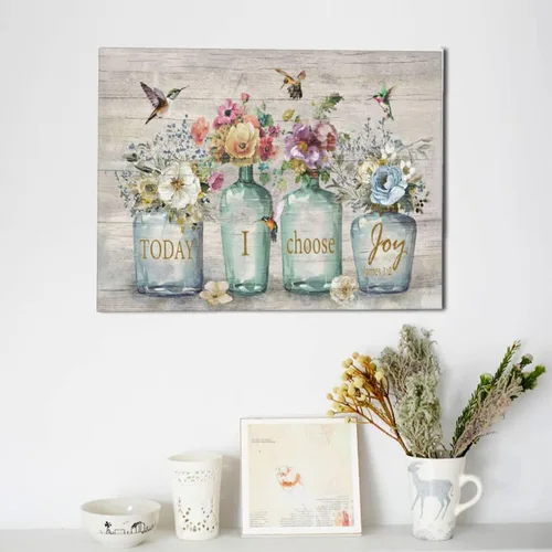 Vista 6 de Shuweienphant Arte de Pared de Baño Estilo Granja Flores Colibrí Cuadros Florales Decoración Citas Inspiracionales Frasco Mason Lienzo Pintura