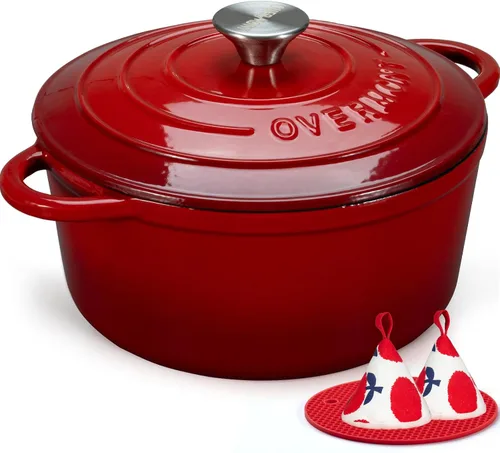 Vista 16 de Overmont - Horno holandés de hierro fundido esmaltado, de 4.5 QT, con tapa, libro de cocina (idioma español no garantizado) y agarraderas de verde