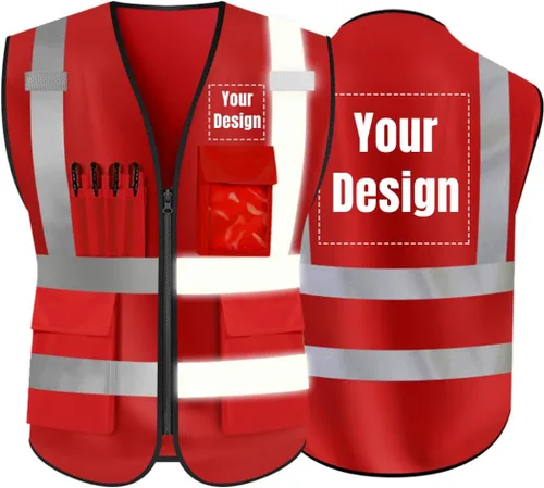 Vista 25 de Chaleco de seguridad de alta visibilidad Personaliza tu logotipo chaleco de seguridad protector, Negro
