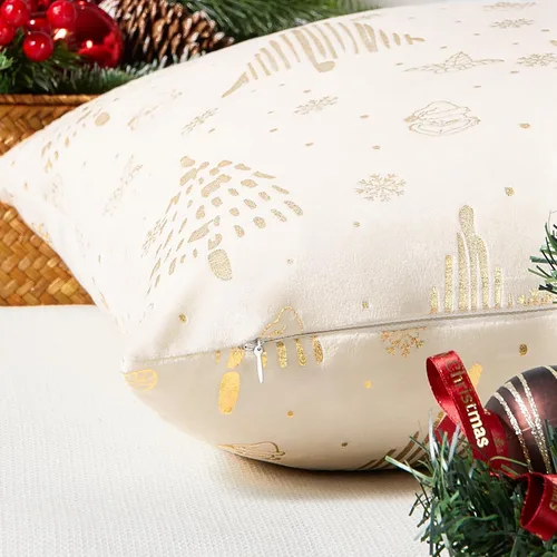 Vista 5 de Topfinel Juego de 2 fundas de almohada de Navidad de 12 x 20 pulgadas, fundas de almohada lumbar doradas, fundas de almohada lumbar, fundas de Crema
