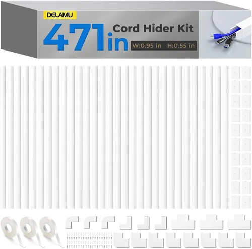 Vista 11 de Delamu Ocultador de cables, cubiertas de cable de 315 pulgadas para cables en la pared, ocultadores de cable de un cable, cubiertas de alambre