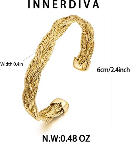 Vista 7 de INNERDIVA Pulsera de oro para mujer, ajustable, abierta, pulsera de cadena de eslabones cubanos para hombre