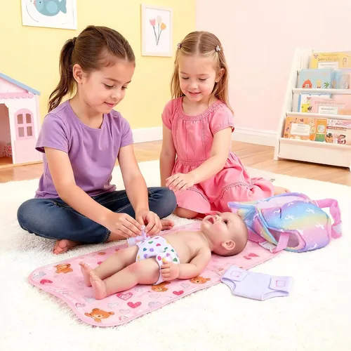 Vista 7 de BABESIDE Accesorios para muñecas de bebé, portador de muñecas con 2 pañales para muñecas, juego de accesorios para muñecas de 12 a 15 pulgadas