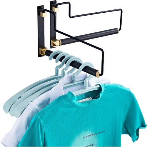 Vista 2 de Perchero Plegable para Ropa con Secador de Pared Negro Organizador de Ropa Montado en la Pared para Almacenamiento de Armario de la Lavandería