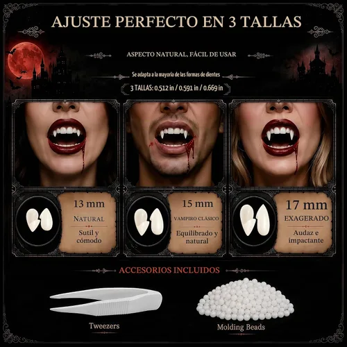 Vista 8 de Colmillos de dientes de vampiro, colmillos de vampiro realistas Blanco cálido clásico