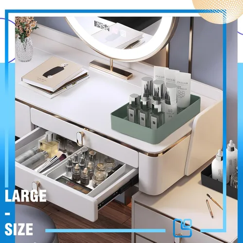 Vista 9 de CHANCETSUI Organizador de maquillaje, juego organizador de cajones apilables, bandejas organizadoras de escritorio de baño y encimera de tocador