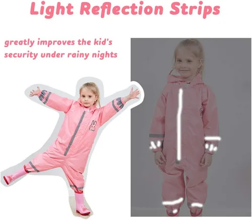 Vista 4 de SSAWcasa Toddler Rain Suit, Kids Muddy Play Buddies One Piece Hoodie Rain Jacket Coat Poncho Gear Coverall Baby Girl Boy