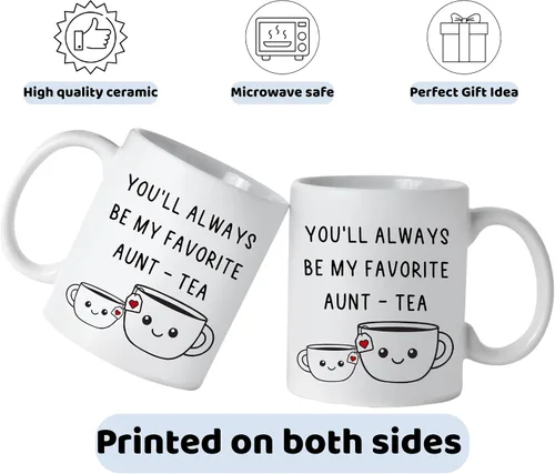 Vista 4 de Regalos de Navidad para tía, taza de té de mi tía favorita, taza divertida de la mejor tía de 11oz - Perfecta para cumpleaños, Navidad para tía