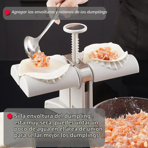 Vista 3 de Collfa Molde automático para hacer albóndigas, máquina manual de prensa de ravioles, juego de prensa de bolas de masa de doble cabezal, molde