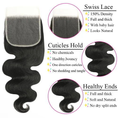 Vista 2 de Peluca de cabello humano con cierre de encaje HD transparente de 5 x 5, onda corporal 12A, cabello virgen brasileño, cierre libre, pre-despuntada