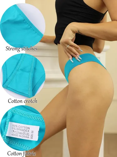 Vista 6 de Tangas de algodón transpirable para mujer, ropa interior de bikini suave y cómoda, paquete de 6