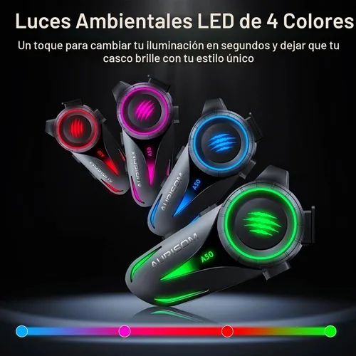Vista 2 de Auriculares de Casco de Motocicleta Bluetooth con Cancelación de Ruido, Altavoces Inalámbricos para Casco con Luz LED de 4 Colores, Batería