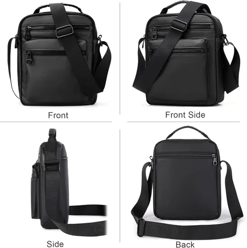 Vista 7 de Bolso cruzado para hombre bolso de hombro para teléfono para pasaporte pequeño bolso lateral para hombre negro