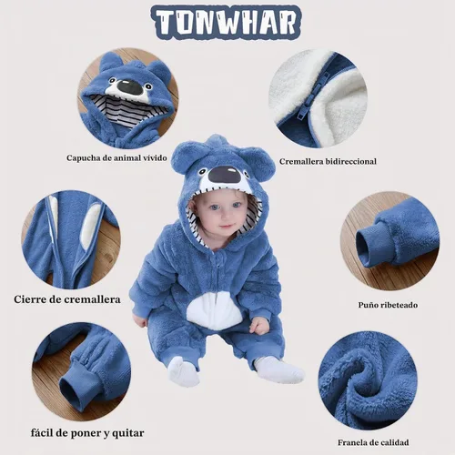 Vista 2 de TONWHAR - Disfraz unisex de animal para bebé y niño pequeño, con capucha, mameluco para invierno, conjunto de disfraz Azul (blue koala)