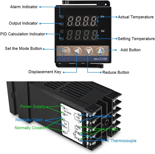 Vista 7 de REX-C100 - Controladores de temperatura PID (100 – 240 V, termopar con sensor K + 40 A SSR para la elaboración del hogar (no admite RT100)