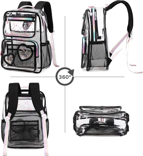 Vista 7 de KIDNUO Mochila transparente para niñas y mujeres, mochila transparente para niños, escuela primaria, universidad, mochila de viaje para laptop