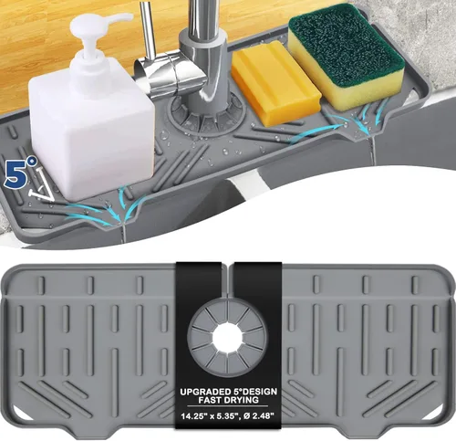 Vista 14 de Bandeja colectora de goteo para mango de grifo de silicona, tapete de grifo de silicona, soporte para esponja de jabón de platos para accesorios