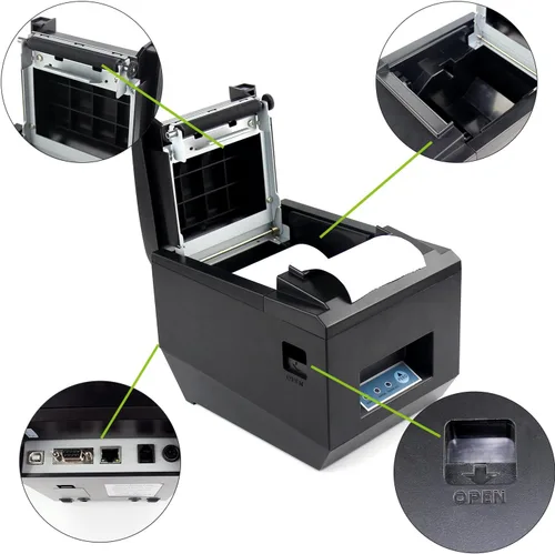 Vista 7 de symcode Impresora térmica de recibos POS Ethernet/LAN y puerto serie - Cortador automático - Puerto de cajón de efectivo - Ancho de papel 3 1/8