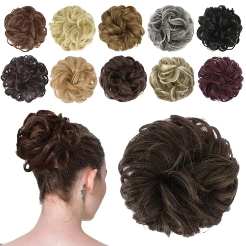 Vista 45 de FESHFEN Pieza de Cabello de Moño Desordenado - Extensiones de Coleteros de Moño de Cabello Ondulado Rizado Elástico Postizos Sintéticos para Mujeres