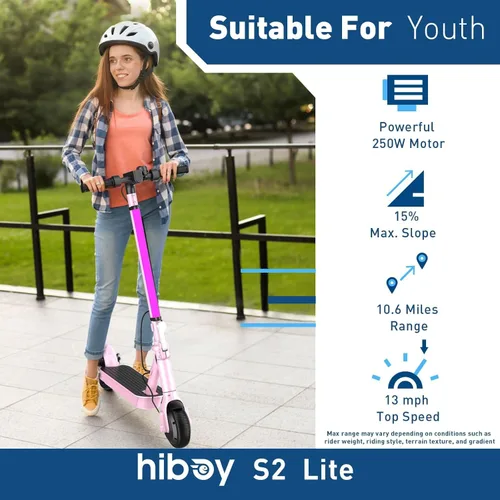 Vista 2 de Patinete eléctrico Hiboy S2 Lite – neumáticos sólidos de 6.5 pulgadas – hasta 17.1 kilómetros de alcance y 21 km/h, portátil y plegable