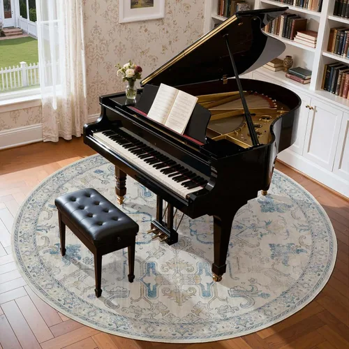 Vista 40 de jinchan Lima - Alfombra simétrica floral geométrica lavable, alfombra de entrada de medio círculo de 2 x 3, alfombra de media luna, suave y Azul