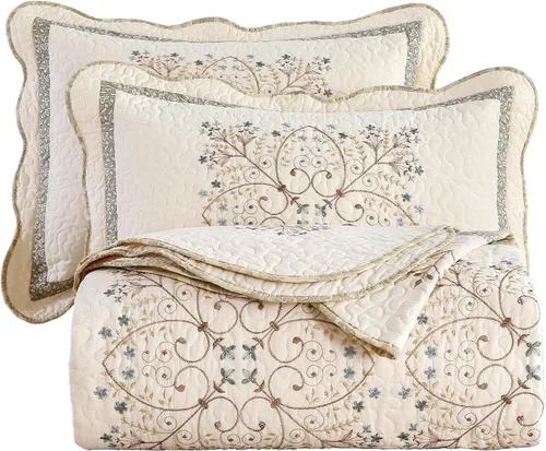 Vista 8 de vctops Elegante juego de edredón bordado de retazos de granja tamaño matrimonial/queen colcha cubrecama reversible juego de ropa de cama de algodón