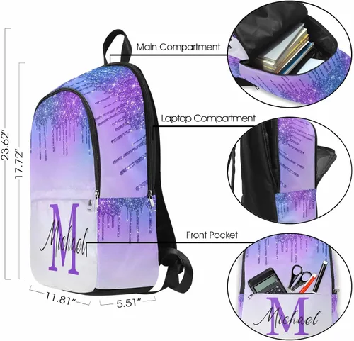 Vista 3 de M YESCUSTOM Mochila personalizada con nombre, mochila escolar para adolescentes, niñas, niños, mochila colorida para viajes escolares, 0706-01
