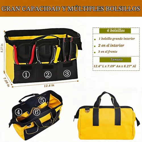 Vista 3 de BLIRITEL Bolsa de herramientas de 13 pulgadas para hombres con parte inferior dura impermeable, bolsa de herramientas de boca ancha resistente