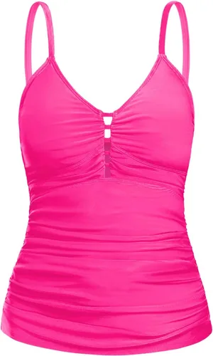 Vista 21 de Ocean Blues Traje de Baño Tankini Retro para Mujer con Fruncido Control de Abdomen Solo Parte Superior del Tankini Negro