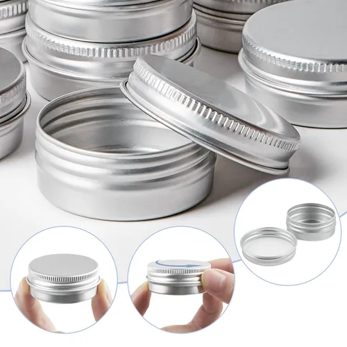 Vista 4 de TUZAZO Paquete de 12 latas de aluminio, recipiente de metal de 1/2 oz con tapas y etiquetas