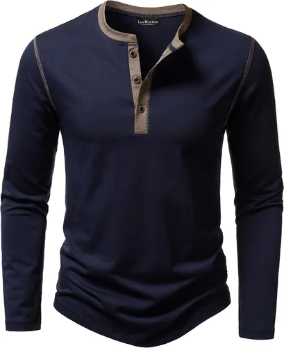 Vista 10 de LucMatton Camiseta de manga larga para hombre, ajuste entallado, elástica, estilo Henley, casual, con solapa de 3 botones