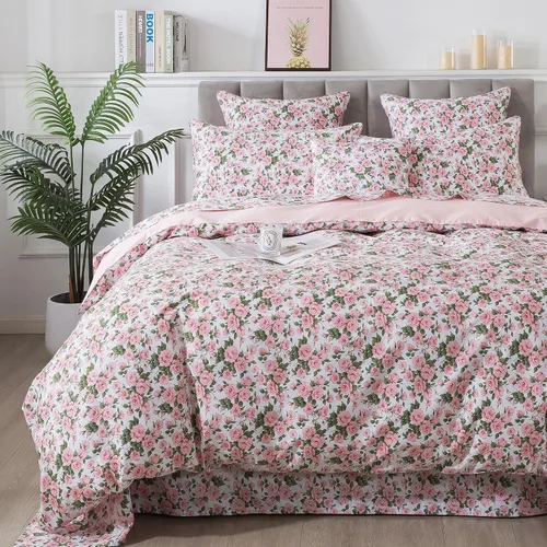 Vista 14 de FADFAY Juego de funda de edredón con estampado floral de roseta, juego de ropa de cama de encaje con volantes para niñas, 3 piezas
