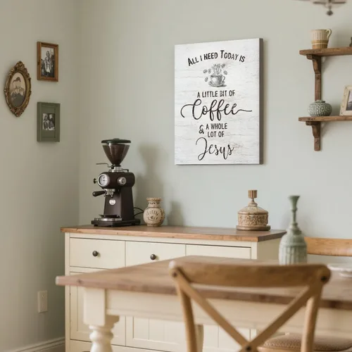 Vista 6 de Letrero inspirador de café cristiano, decoración de cocina de granja, All I Need Today is a Little Bit of Coffee & A Whole Lot of Jesus Quotes