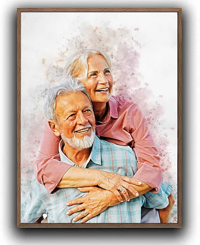 Vista 4 de Lienzo de pintura de acuarela personalizada con tu foto, retrato enmarcado, arte de pared para decoración del hogar, regalo conmemorativo Negro
