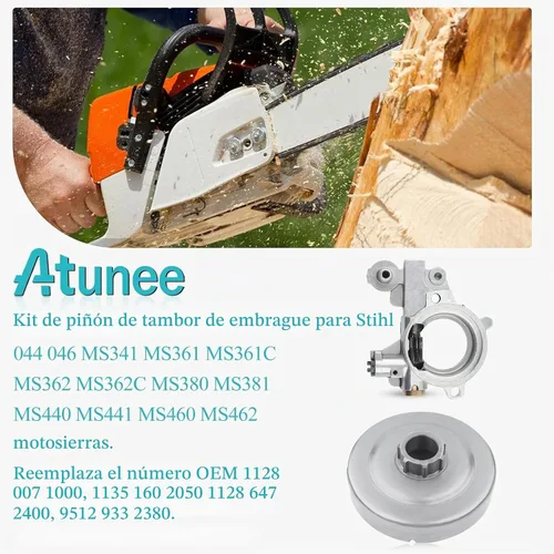 Vista 3 de 3/8"-7T Kit de bomba de aceite de rueda dentada de tambor de embrague para Stihl 044 046 MS341 MS361 MS362 MS362C MS380 MS381 MS441 MS460 motosierra