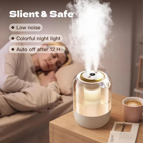 Vista 4 de Humidificador de aire para dormitorio, humidificador silencioso de niebla fría de 2 litros para plantas, dormitorio, oficina, hogar, coche