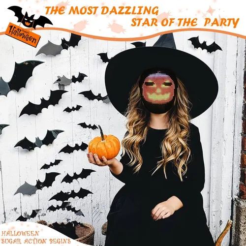Vista 2 de COOLGUARDER - Máscara LED con detección de gestos, máscara facial transformadora con luz para fiesta de disfraces de Halloween y Navidad