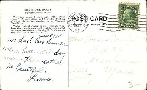 Vista 2 de The Stone House North Bennington, Vermont VT Original Antique Postcard 1937