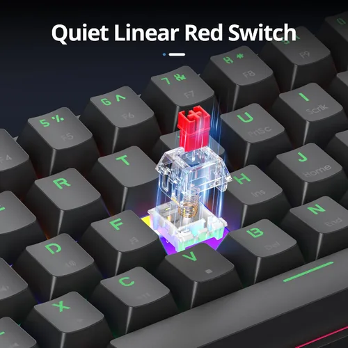 Vista 2 de Protable - Teclado mecánico para juegos al 60%, mini compacto RGB retroiluminado 61 teclas, teclado de oficina con cable con interruptor rojo