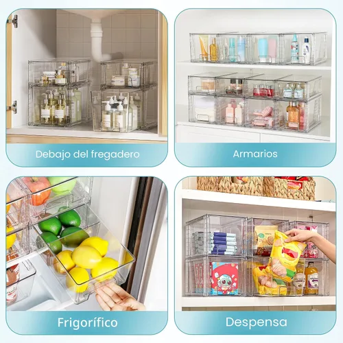 Vista 9 de Vtopmart Paquete de 4 cajones de almacenamiento apilables transparentes, para debajo del fregadero y la cocina, cajones de plástico fáciles