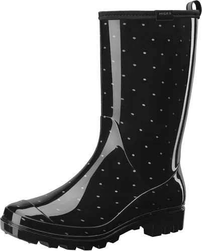 Vista 10 de HISEA - Botas de lluvia para mujer, impermeables, a media pantorrilla, botas de jardín para mujer Abeja azul