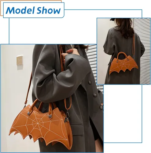 Vista 3 de Ovida Bolso de hombro con ala de murciélago, bolso de Halloween de piel sintética, bolso cruzado de tela de araña, bolso gótico de murciélago