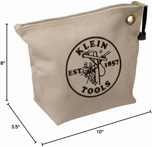 Vista 5 de Klein Tools 5539NAT Bolsa con Cremallera, Bolsa de Lona para Herramientas es una Bolsa de Consumibles de 10 Pulgadas para Almacenar Piezas, Ojal